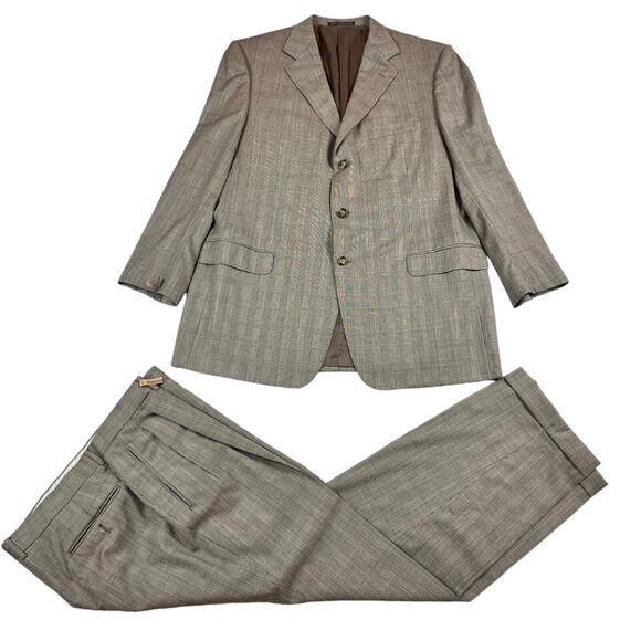 Ermenegildo Zegna Wool & Cashmere Suit Set 56L (36Wx30L) Brown Check Plaid